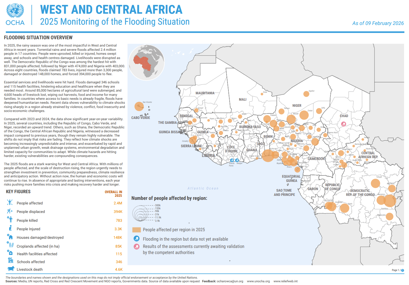 West and Central Africa: 2025 Monitoring of the Flooding Situation - As of 9 February 2026